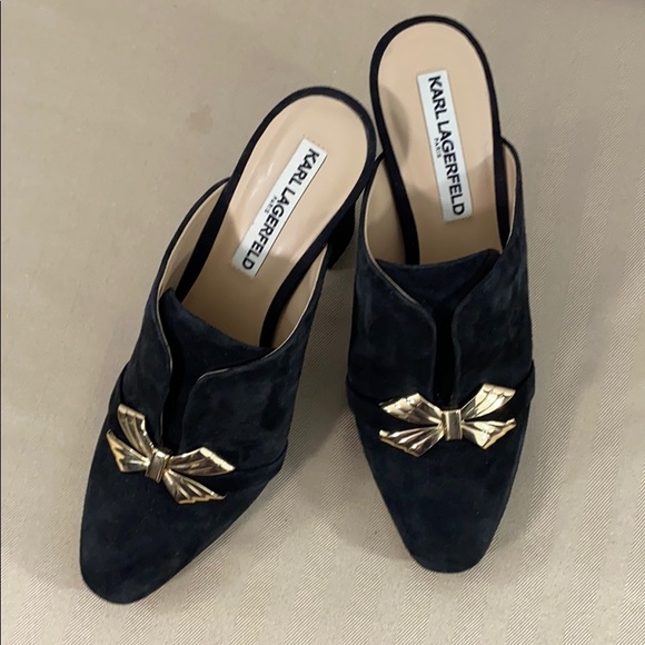 Karl Lagerfeld Norah Block Heel Suede Bow Mule - Picture 3 of 10